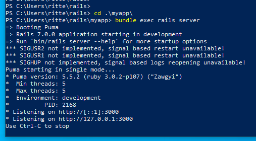 PowerShell: starting rails server