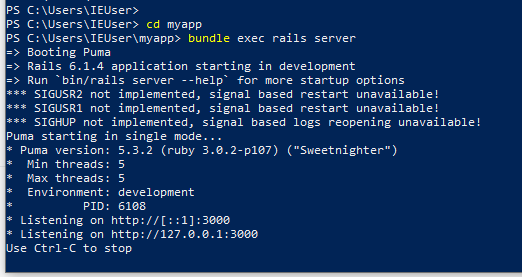 PowerShell: starting rails server