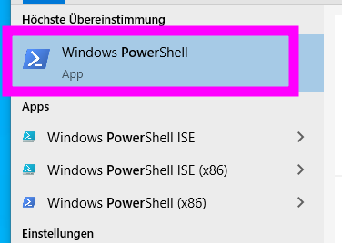 Start menu with powershell