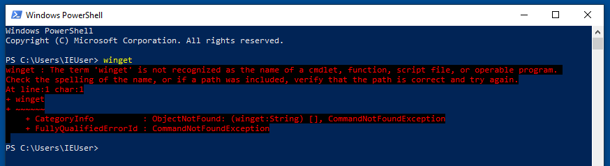 PowerShell showing that winget command is not installed